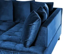 Sale Beliani Divano angolare 3 posti GRENA Velluto Blu marino Lato Sinistro Marrone Blu