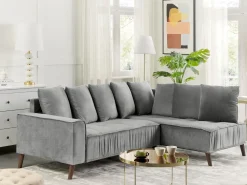 New Beliani Divano angolare 3 posti GRENA Velluto Grigio chiaro Lato Sinistro Marrone Grigio