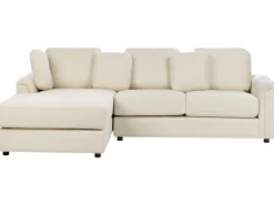 Online Beliani Divano angolare 4 posti KOHLO Tessuto Beige chiaro con ottomana Lato destro Beige Nero
