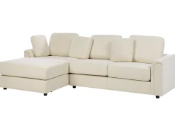 Online Beliani Divano angolare 4 posti KOHLO Tessuto Beige chiaro con ottomana Lato destro Beige Nero