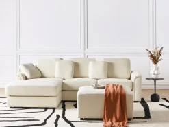 Online Beliani Divano angolare 4 posti KOHLO Tessuto Beige chiaro con ottomana Lato destro Beige Nero