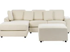 Online Beliani Divano angolare 4 posti KOHLO Tessuto Beige chiaro con ottomana Lato destro Beige Nero