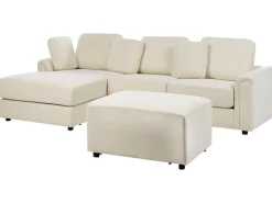Online Beliani Divano angolare 4 posti KOHLO Tessuto Beige chiaro con ottomana Lato destro Beige Nero