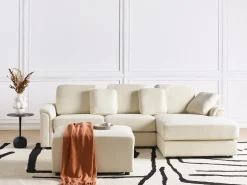 Outlet Beliani Divano angolare 4 posti KOHLO Tessuto Beige chiaro con ottomana Lato Sinistro Beige Nero