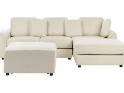 Outlet Beliani Divano angolare 4 posti KOHLO Tessuto Beige chiaro con ottomana Lato Sinistro Beige Nero