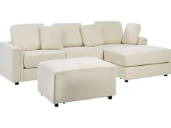 Outlet Beliani Divano angolare 4 posti KOHLO Tessuto Beige chiaro con ottomana Lato Sinistro Beige Nero
