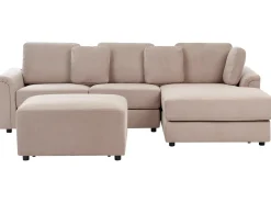 Beliani Divano angolare 4 posti KOHLO Tessuto Tortora con ottomana Lato Sinistro Beige Nero