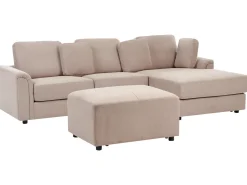 Beliani Divano angolare 4 posti KOHLO Tessuto Tortora con ottomana Lato Sinistro Beige Nero