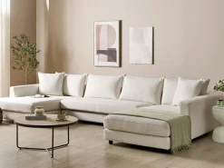 Discount Beliani Divano angolare 5 posti LILVIKEN Tessuto Beige chiaro Beige Nero