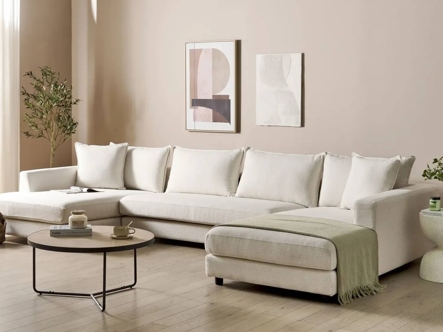 Discount Beliani Divano angolare 5 posti LILVIKEN Tessuto Beige chiaro Beige Nero