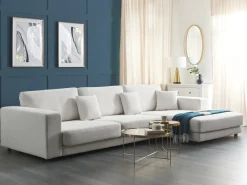 Discount Beliani Divano angolare 5 posti LOFOTEN Tessuto Bianco sporco Lato Sinistro Bianco Nero