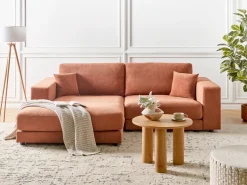 Discount Beliani Divano angolare 3 posti LOFOTEN Tessuto Rosso chiaro Rosso Nero