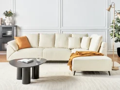 Hot Beliani Divano angolare 4 posti LUNNER Velluto a coste Beige chiaro Lato Sinistro Beige Nero