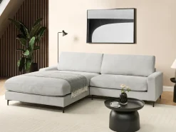 Discount Beliani Divano angolare 3 posti MALOY Ciniglia Grigio chiaro Grigio Nero