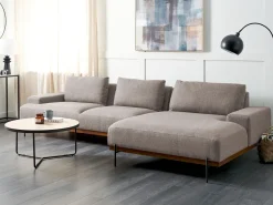 Outlet Beliani Divano angolare 4 posti MARIFERD Tessuto Marrone chiaro Marrone Marrone Nero
