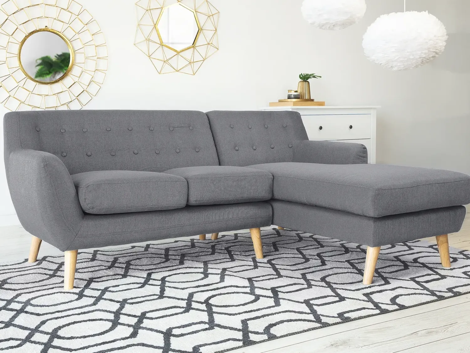 Outlet Beliani 3 posti MOTALA Tessuto Grigio chiaro Lato Sinistro Marrone Grigio