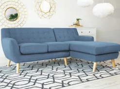 Clearance Beliani Divano angolare 3 posti MOTALA Tessuto Blu Lato Sinistro Marrone Blu