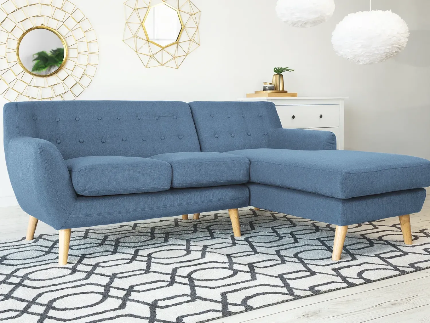 Clearance Beliani Divano angolare 3 posti MOTALA Tessuto Blu Lato Sinistro Marrone Blu