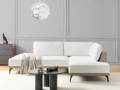 Clearance Beliani Divano angolare 3 posti MYKEN Tessuto Bianco sporco Beige Bianco Nero