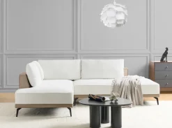 Sale Beliani Divano angolare 3 posti MYKEN Tessuto Bianco sporco Beige Bianco Nero
