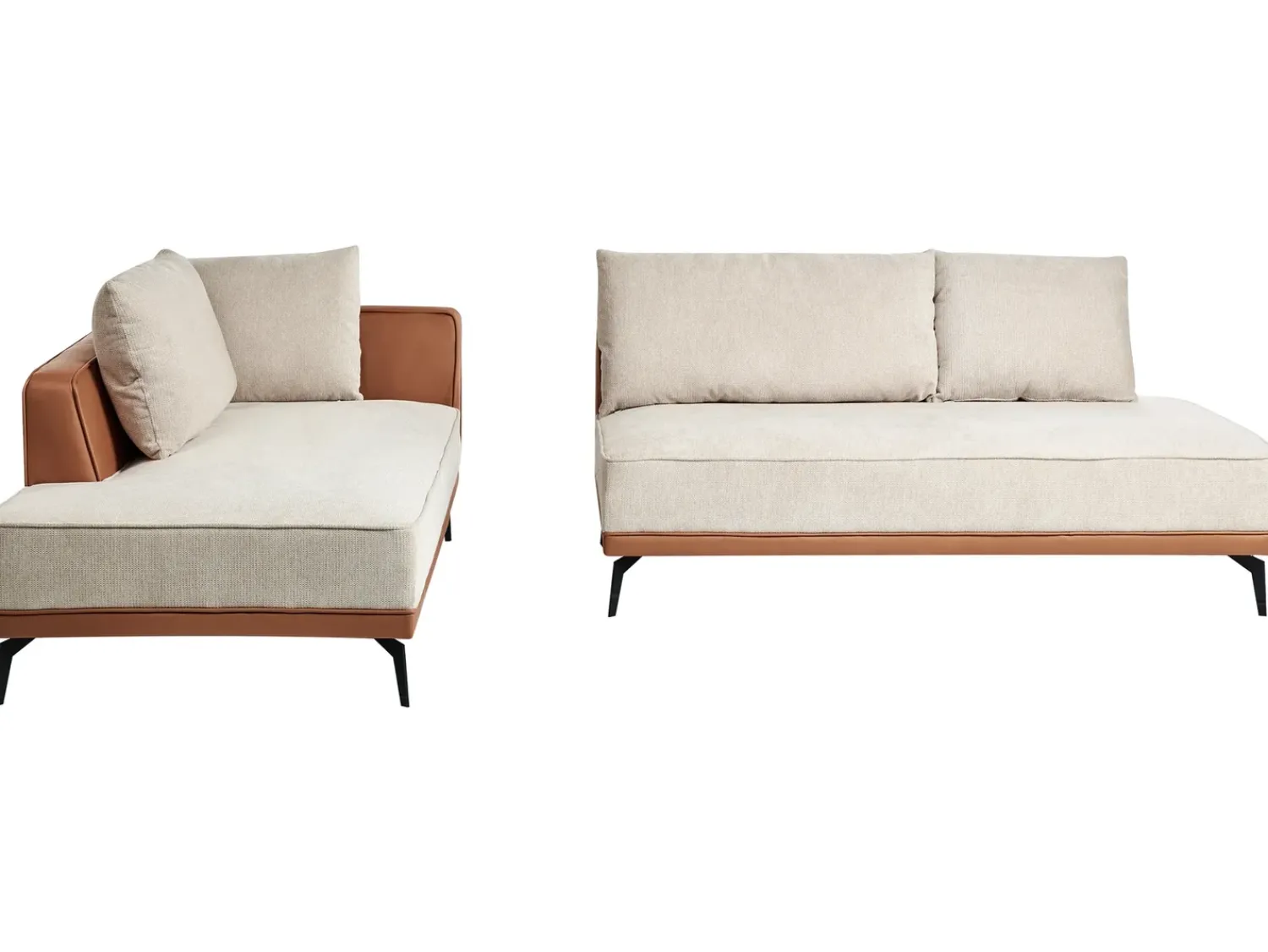 Discount Beliani Divano angolare 3 posti MYKEN Tessuto Beige chiaro Lato destro Beige Marrone Nero