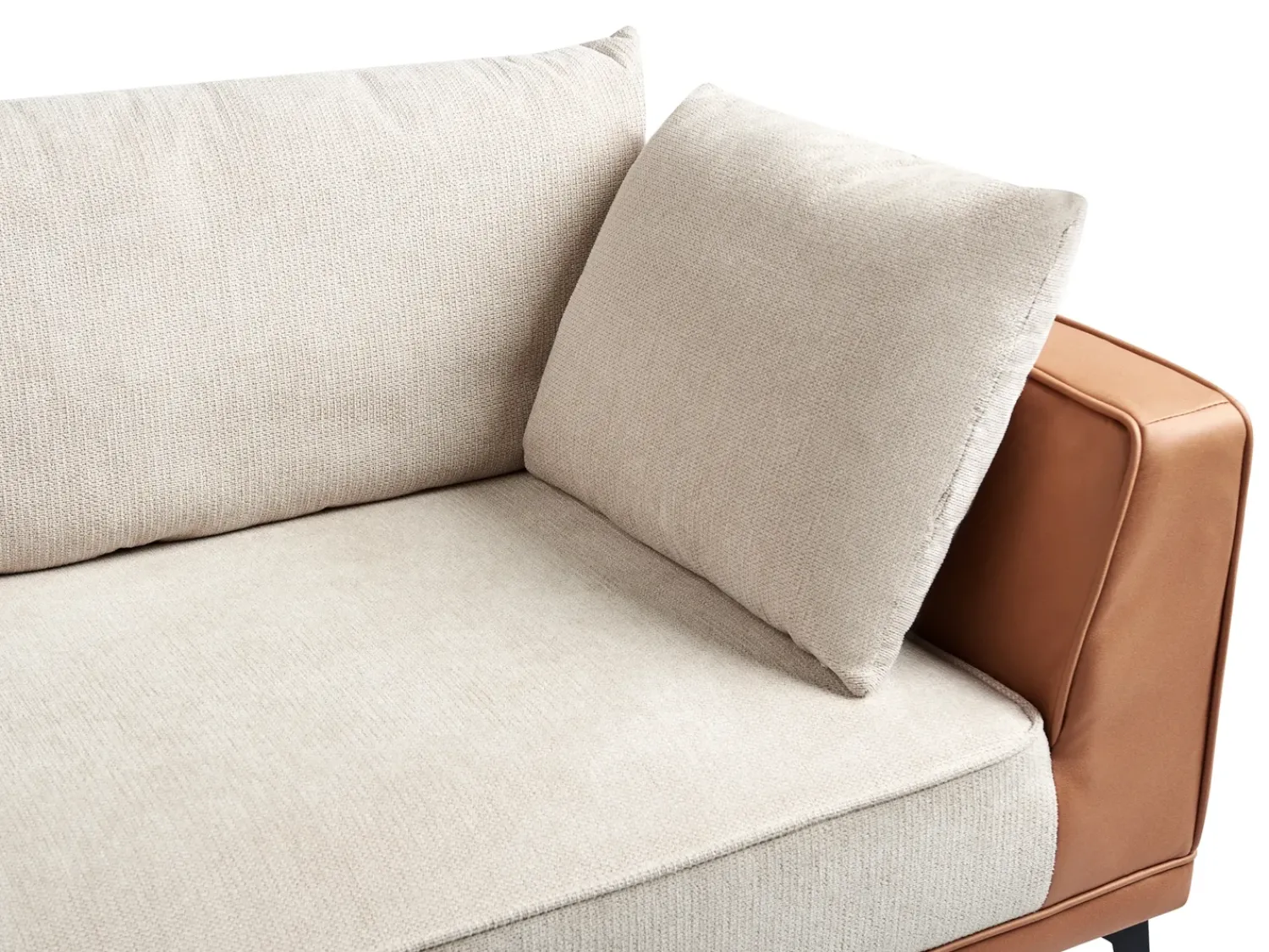 Discount Beliani Divano angolare 3 posti MYKEN Tessuto Beige chiaro Lato destro Beige Marrone Nero