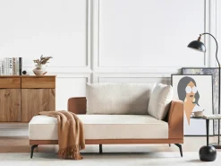 Discount Beliani Divano angolare 3 posti MYKEN Tessuto Beige chiaro Lato destro Beige Marrone Nero