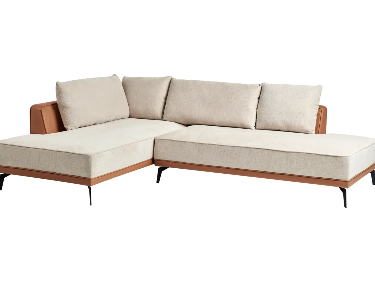 Discount Beliani Divano angolare 3 posti MYKEN Tessuto Beige chiaro Lato destro Beige Marrone Nero