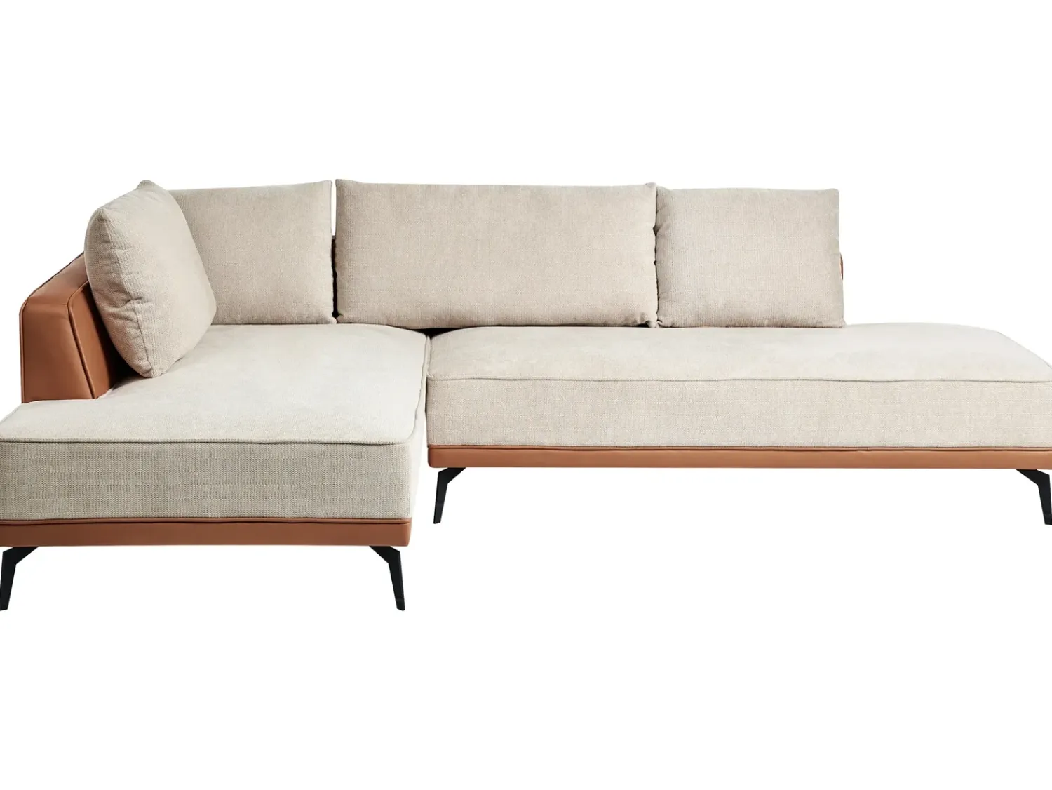Discount Beliani Divano angolare 3 posti MYKEN Tessuto Beige chiaro Lato destro Beige Marrone Nero