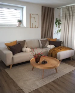 Hot Beliani Divano angolare 3 posti NORA Tessuto Beige Beige Marrone