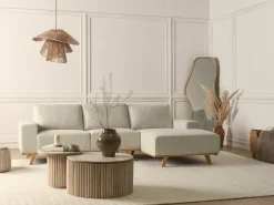 Hot Beliani Divano angolare 3 posti NORA Tessuto Beige Beige Marrone