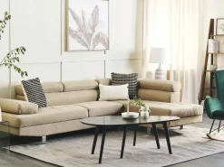 Best Beliani Divano angolare 5 posti NORREA Tessuto Beige chiaro Lato Sinistro Beige Argento