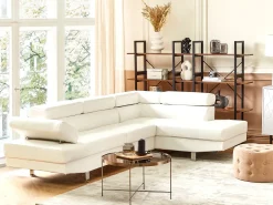 Discount Beliani Divano angolare 5 posti NORREA Pelle sintetica Bianco Lato Sinistro Bianco Argento