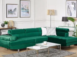 Best Beliani Divano angolare 5 posti NORREA Velluto Verde smeraldo Lato Sinistro Verde Argento