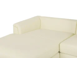 Outlet Beliani Divano angolare 5 posti OSLO Pelle naturale Beige chiaro con ottomana Lato destro Beige Argento