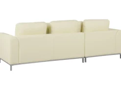 Outlet Beliani Divano angolare 5 posti OSLO Pelle naturale Beige chiaro con ottomana Lato destro Beige Argento