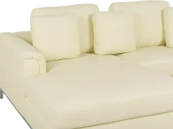 Outlet Beliani Divano angolare 5 posti OSLO Pelle naturale Beige chiaro con ottomana Lato destro Beige Argento