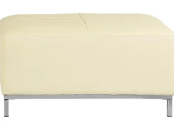 Outlet Beliani Divano angolare 5 posti OSLO Pelle naturale Beige chiaro con ottomana Lato destro Beige Argento