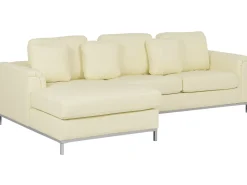 Outlet Beliani Divano angolare 5 posti OSLO Pelle naturale Beige chiaro con ottomana Lato destro Beige Argento
