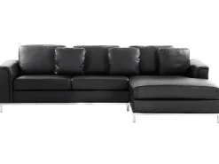 Hot Beliani Divano angolare 4 posti OSLO Pelle naturale Nero Lato Sinistro Argento Nero