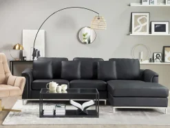 Hot Beliani Divano angolare 4 posti OSLO Pelle naturale Nero Lato Sinistro Argento Nero