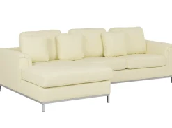 Discount Beliani Divano angolare 4 posti OSLO Pelle naturale Beige chiaro Lato destro Beige Argento