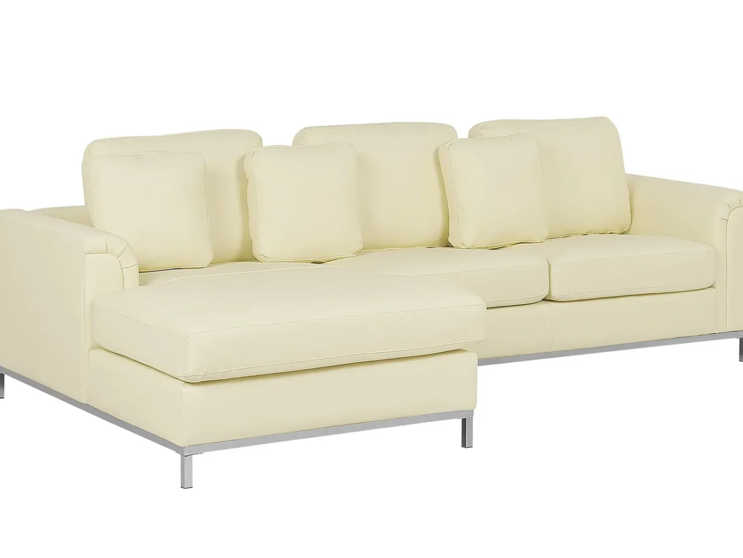 Discount Beliani Divano angolare 4 posti OSLO Pelle naturale Beige chiaro Lato destro Beige Argento