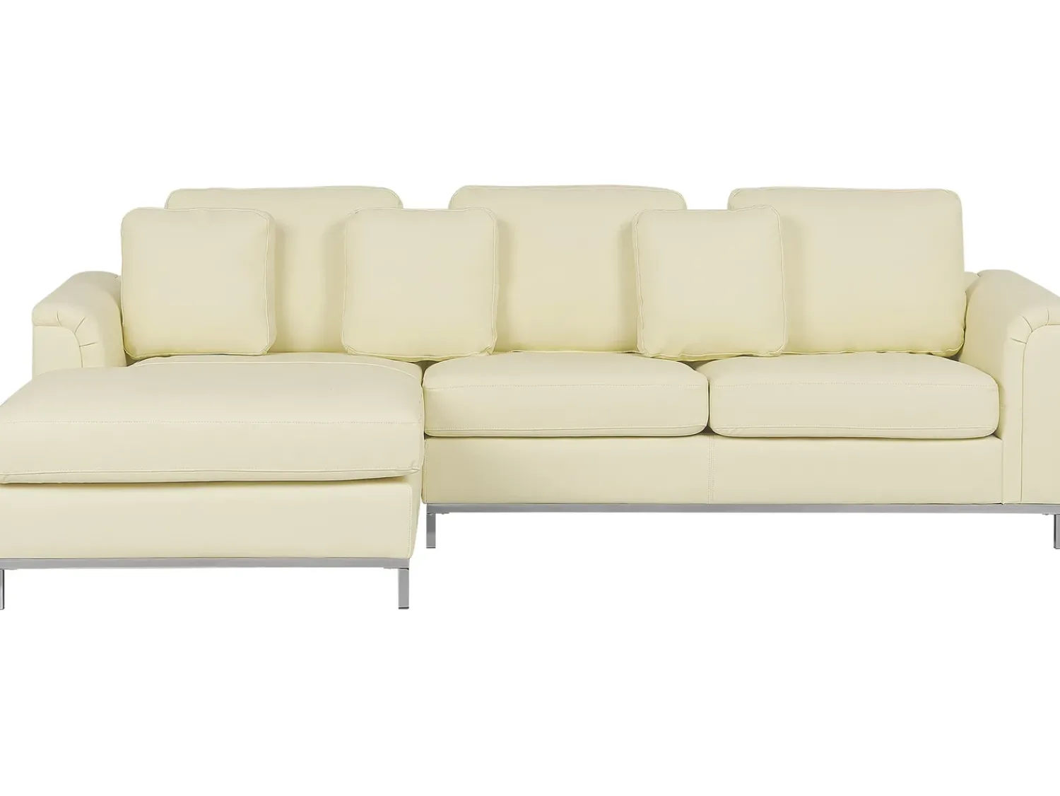 Discount Beliani Divano angolare 4 posti OSLO Pelle naturale Beige chiaro Lato destro Beige Argento