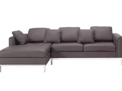 Outlet Beliani Divano angolare 4 posti OSLO Pelle naturale Marrone Lato destro Marrone Argento
