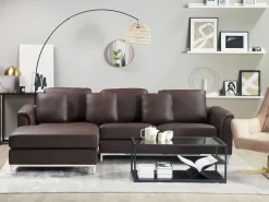 Outlet Beliani Divano angolare 4 posti OSLO Pelle naturale Marrone Lato destro Marrone Argento