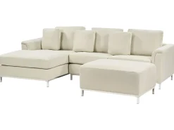 Online Beliani Divano angolare 5 posti OSLO Tessuto Beige con ottomana Lato destro Beige Argento