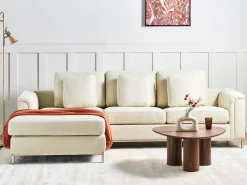 Online Beliani Divano angolare 5 posti OSLO Tessuto Beige con ottomana Lato destro Beige Argento