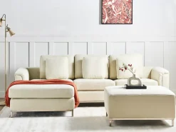 Online Beliani Divano angolare 5 posti OSLO Tessuto Beige con ottomana Lato destro Beige Argento