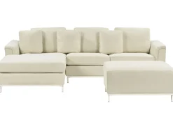 Online Beliani Divano angolare 5 posti OSLO Tessuto Beige con ottomana Lato destro Beige Argento